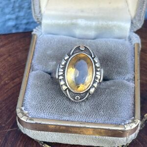 Vintage Citrine Cocktail Ring Size 8 in 800 Silver Gemstone Modern